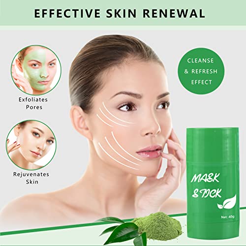 Green Mask Stick Natural, Green Tea Cleansing Mask Purificante, Deep Cleanser Mask Stick Hidratante Controlar el Aceite, Limpieza de Los Poros, Quitar Puntos Negros, Exfoliación Reafirmación