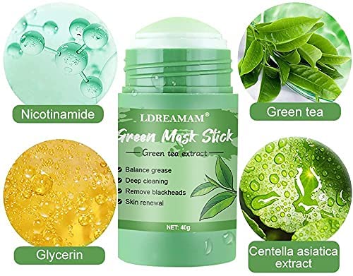 Green Mask Stick,Mascarilla de Limpieza Profunda,Mascarilla Limpiadora Facial,Mascarilla en Barra Sólida,Control Aceite Hidratante Facial,Limpieza Profunda Poros,Removedor de Espinillas