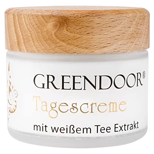 Greendoor Crema de día con té blanco, 50ml, protección reafirmante natural Cuidado de día sin Brillo graso, Cosmética natural Calidad de fabricación, Crema facial, crema para la Cara