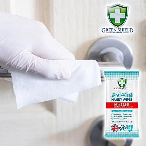 Greenshield SI76930 15 Toallitas Biodegradables Antivirales y Antibacterianas Para Manos, STANDARD, Pack de 15 Unidades