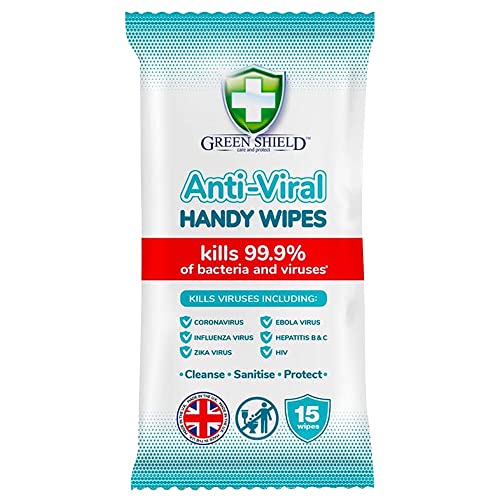 Greenshield SI76930 15 Toallitas Biodegradables Antivirales y Antibacterianas Para Manos, STANDARD, Pack de 15 Unidades