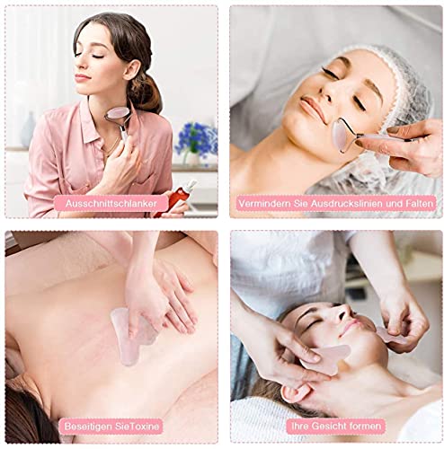 Gua Sha y Rodillo de Jade Masajeador Facial，Rodillo Natural Facial de Cuarzo，Anti Arrugas Anti Arrugas, Masaje facial Anti Envejecimiento de Rodillo (Rodillo de Cuarzo Rosa)