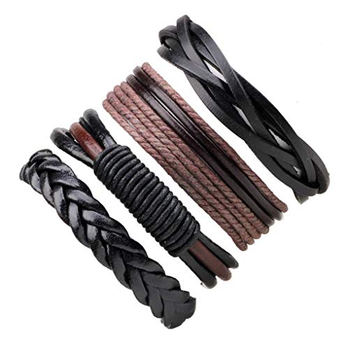 Guangcailun 4pcs / Set Hombres de Cuero de los Muchachos de Cuero Pulsera Tejida Pulsera Pulsera de la joyería de los brazaletes del Regalo de cumpleaños Vintage Hombre