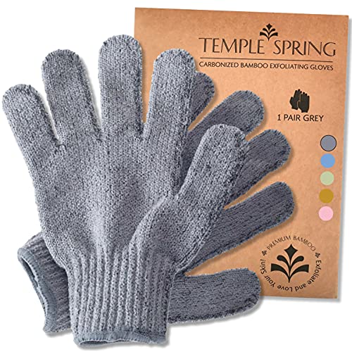 Guantes exfoliantes, manoplas exfoliantes de bambú, exfoliante para baño/ducha, manopla de exfoliación corporal, exfoliantes de belleza/esponja vegetal, removedor de vello encarnado (Gris)