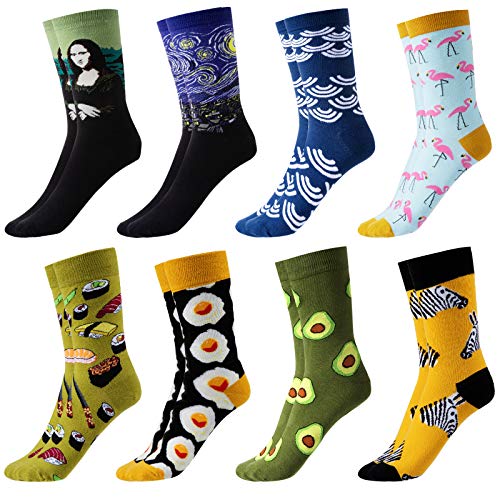 GuKKK Calcetines Estampados, 8 Pares Calcetines Hombres Mujer Divertidos, Calcetines Algodon Estampados Impresos de Pintura de Arte, Ocasionales Calcetines Divertidos, Calcetines de Colores (8-6)