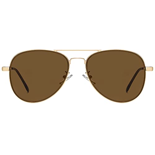 H HELMUT JUST Gafas de Sol para Hombre Mujer Piloto Espejo para Viajes UV400 Marrón Aviador Montura