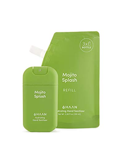 HAAN Desinfectante de Manos | DISPENSADOR en Spray (30 ml) + BOLSA DE RECARGA (100 ml) | Desinfectante Hidratante con Aloe Vera | Antiséptico | MOJITO SPLASH