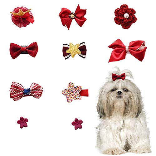 HACRAHO Pinzas para el pelo para perros, 10 piezas de estilos mixtos para cachorros con lazo, pinzas para el pelo para perros pequeños, gatos, cachorros para el día de San Valentín, rojo