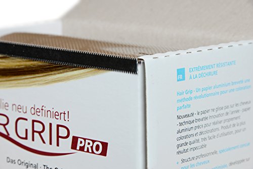 HairGrip PRO - papel de aluminio antideslizante de 13cm de ancho y 75m de largo, desarrollado para cabellos largos y gruesos.