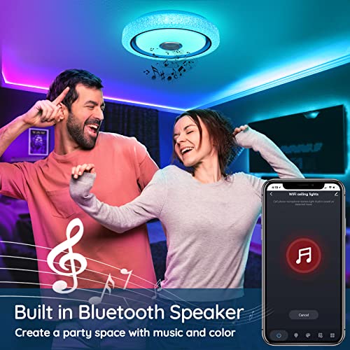 Halussoer Lampara LED Techo inteligente Con Altavoz Bluetooth, 48W 4000lm Plafon LED Techo WiFi, Compatible con Alexa y Google Home, Aplicable a la Cocina, Dormitorio, Sala de Estar, Ø40cm