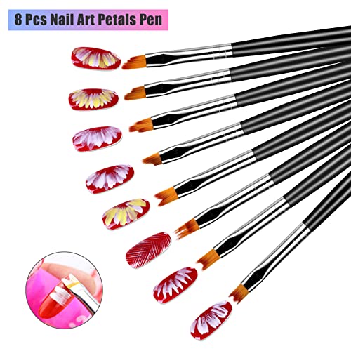 Hanyousheng Pinceles Para Uñas, 8 Pcs Gradient Cepillo de Uñas Set, Pincel para Arte de Uñas, Profesional Nail Art Cepillo Pintura Punteado de ​Gel para Decoración de Uñas, Kit de Herramienta de Uñas