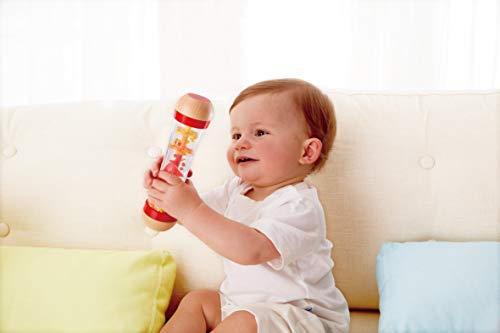 Hape Palo de Lluvia, Mini Juguete Musical de Madera Palo de Lluvia y Sonajero, Rojo