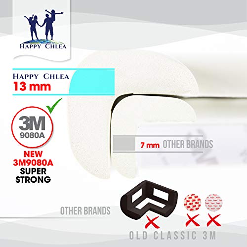 HAPPY CHLEA ® Protector de Esquinas para Bebes y Niños, Espuma Suave Protectores de Seguridad para Mesas Esquina – Protectoras Tecnología"Espuma Activa" GRATIS 2 Cerraduras de Seguridad (Blanco)