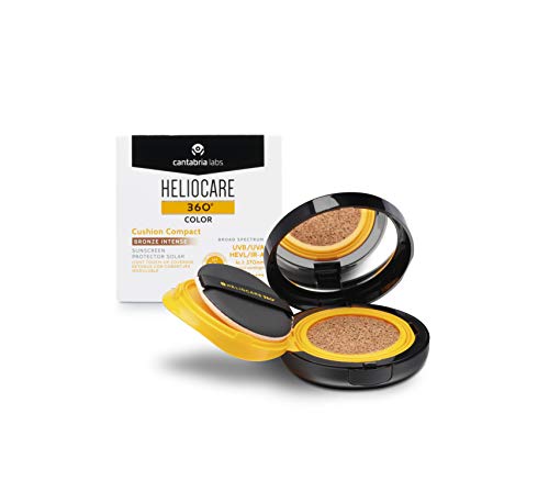 Heliocare 360º Color Cushion Compact Spf 50+, Fotoprotección Avanzada con Color, para la Reaplicación y el Retoque, Formato Cushion, Ligera, Bronze Intense, 15G (6726)