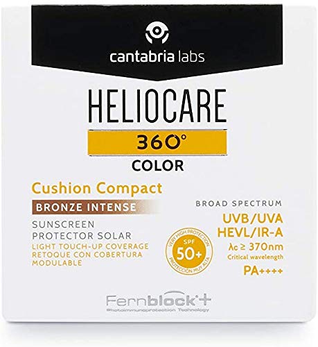 Heliocare 360º Color Cushion Compact Spf 50+, Fotoprotección Avanzada con Color, para la Reaplicación y el Retoque, Formato Cushion, Ligera, Bronze Intense, 15G (6726)