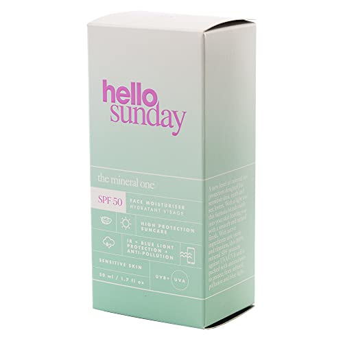 hello sunday | crema hidratante facial con color para pieles sensibles o con tendencia al acné, fórmula mineral, con ácido hialurónico, SPF 50