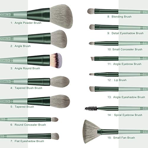 HEYMKGO- brochas de maquillaje Pinceles de maquillaje 15 piezas de cerdas sintéticas de primera calidad Mango cónico de Kabuki Brocha para base de maquillaje Cara labios ojos juegos de maquillaje