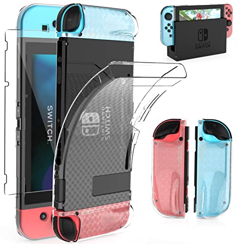 HEYSTOP Carcasa Compatible con Nintendo Switch, Funda Nintendo Switch con Protector de Pantalla para Nintendo Switch Console y Grip con 6 Agarres para el Pulgar, Nueva Versión