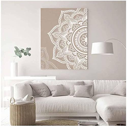 HGLLL Arte de Pared Datura Mandala Flor Lienzo Pintura Póster e Impresiones Imagen Sala de Estar Decoración del hogar （60x70cm / 23.6x27.6inch） × 2pcs Marco