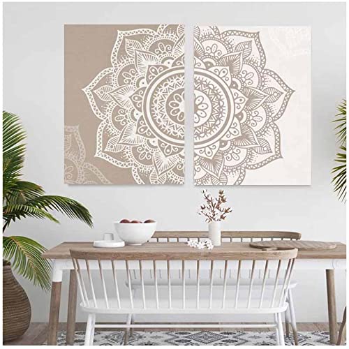 HGLLL Arte de Pared Datura Mandala Flor Lienzo Pintura Póster e Impresiones Imagen Sala de Estar Decoración del hogar （60x70cm / 23.6x27.6inch） × 2pcs Marco