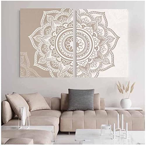 HGLLL Arte de Pared Datura Mandala Flor Lienzo Pintura Póster e Impresiones Imagen Sala de Estar Decoración del hogar （60x70cm / 23.6x27.6inch） × 2pcs Marco