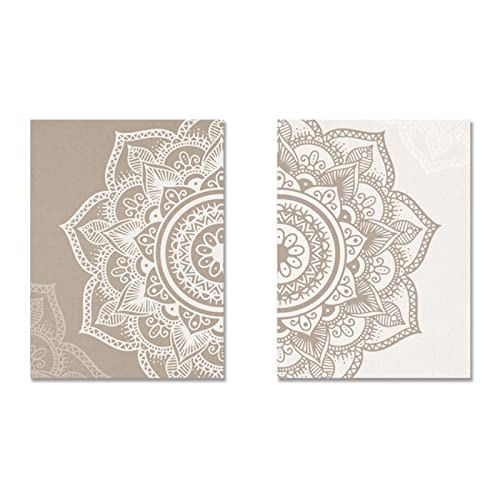 HGLLL Arte de Pared Datura Mandala Flor Lienzo Pintura Póster e Impresiones Imagen Sala de Estar Decoración del hogar （60x70cm / 23.6x27.6inch） × 2pcs Marco