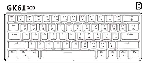 HK Gaming GK61 Teclado mecánico 61 Teclas RGB Iluminado, retroiluminación LED, para Juegos PC/Mac Gamer (Blanco, Gateron Optical Red)