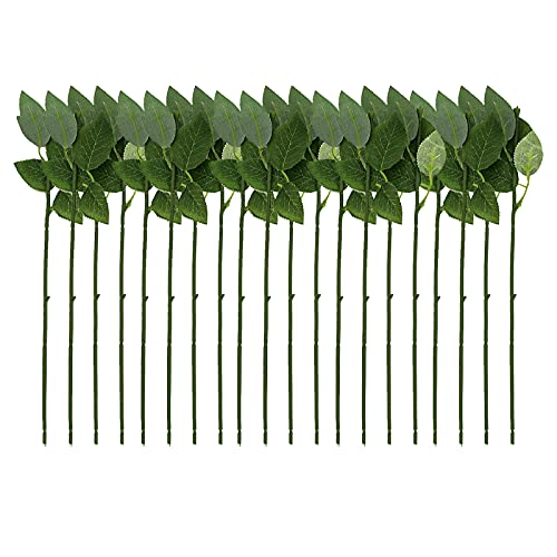 Hojas de Tallo de Rosa Artificial 20 Piezas de Hojas de Alambre de Flores Artesanales Hechas a Mano Para Arreglos Florales Tallos de Rosas Artificiales Tallo de Hojas Verdes Para Bricolaje