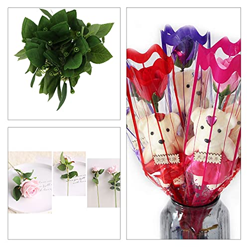 Hojas de Tallo de Rosa Artificial 20 Piezas de Hojas de Alambre de Flores Artesanales Hechas a Mano Para Arreglos Florales Tallos de Rosas Artificiales Tallo de Hojas Verdes Para Bricolaje