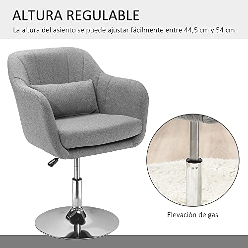 HOMCOM Taburete de Bar Giratoria 360° Silla de Oficina Cocina Peluquería con Altura Ajustable Respaldo Envolvente Reposabrazos y Cojín 60x60x79-91 cm Gris