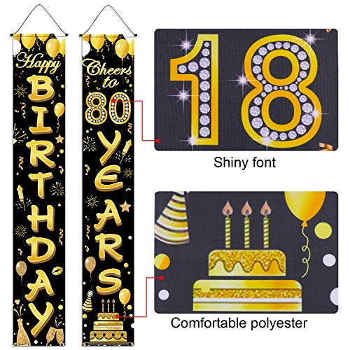 HOWAF 18 Años Cumpleaños Pancartas para 18 Años Cumpleaños Decoración Negro y Oro, Cumpleaños Banner para Puerta Porche Decoración, Banner de Feliz Cumpleaños, Saludos a la Bandera de los 18 Años