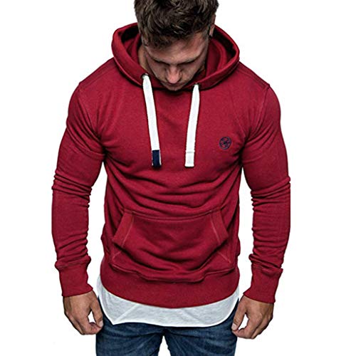 HULKY Sudaderas con Capucha Hombre Baratas, Hoodie Navidad Ropa Deportivo Hombres Tops Chandal Pullover Canguro Casual Sweatshirt Rebajas (Rojo C,M)