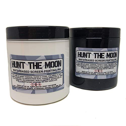 Hunt The Moon - Tinta para serigrafía a base de agua (2 unidades, 240 ml), color blanco y negro