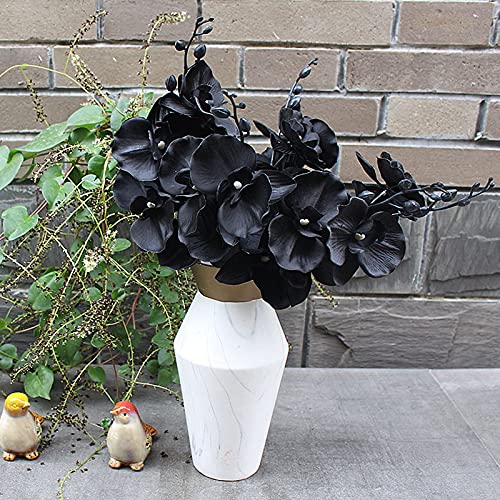 HYLYING 6 tallos de orquídea artificial, 35 cm, orquídea negra, orquídeas de seda, flores falaenopsis falso ramas de flores para bodas flores artificiales decorativas