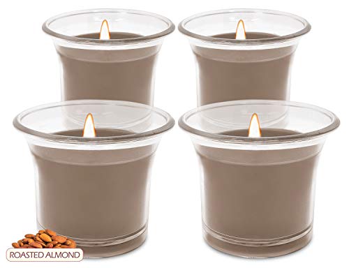 Hyoola Velas Votivas con Perfume - Velas Aromáticas en Vaso Transparente - Velas Perfumadas con Almendras Tostadas - Marrón Claro - 12 Horas de Combustión - Pack de 4 - Hechas en Europa