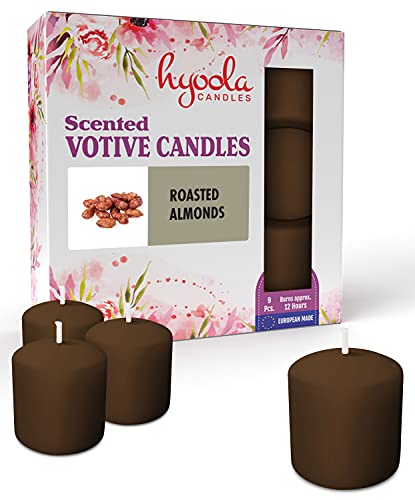 Hyoola Velas Votivas con Perfume - Velas Perfumadas con Aroma a Almendras Tostadas - Marrón Claro - 12 Horas de Combustión - Pack de 9 Velas Aromáticas - Hechas en Europa