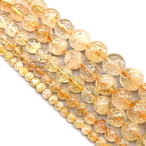 HZLXF1 Citrinos Naturales Cristal Amarillo Redondeo de Las Perlas de Piedra Sueltas for la fabricación de Joyas Collar de Bricolaje 4/6/3/10 / 12mm 15"