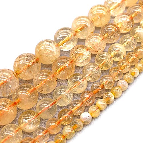 HZLXF1 Citrinos Naturales Cristal Amarillo Redondeo de Las Perlas de Piedra Sueltas for la fabricación de Joyas Collar de Bricolaje 4/6/3/10 / 12mm 15"