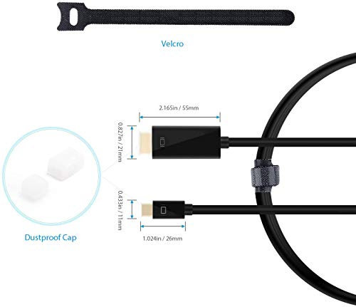 ICZI Cable Mini Displayport a HDMI 1,8m, Adaptador Mini DP a HDMI 1080p Thunderbolt Macho a Macho con Conector Chapado en Oro para Laptop Macbook Air Pro, Surface y Otra Marca