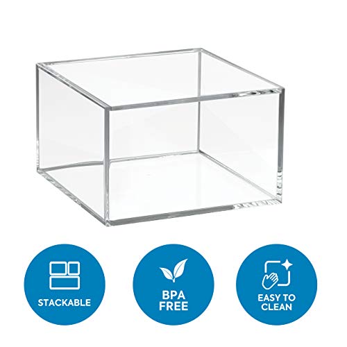 iDesign Organizador de maquillaje con tapa (15,2 x 15,2 x 10,2 cm), caja de belleza mediana en plástico sin BPA, organizador de cosméticos apilable de acrílico, transparente