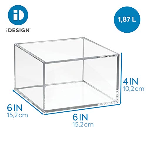 iDesign Organizador de maquillaje con tapa (15,2 x 15,2 x 10,2 cm), caja de belleza mediana en plástico sin BPA, organizador de cosméticos apilable de acrílico, transparente