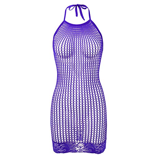 iiniim Baby Doll Mujer Vestido Ajustado Corto Transparente Sexy Ropa Interior Mini Vestido Bodycon Conjunto de Lenceria Picardias Fishnet Morado Talla Única