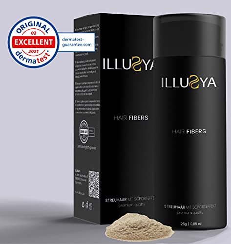 ILLUSYA® Fibras capilares - Hair Fiber - Caída del cabello para el engrosamiento del cabello. marca de primera calidad. Cabello completo en segundos. 25g (RUBBIA MEDIANA)