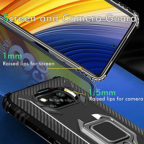 IMBZBK Funda para Xiaomi Poco X3 Pro/Poco X3 NFC + [2 Pack] Protector Pantalla Cristal Templado, [Soporte Giratorio de 360 Grados con Anillo de Dedo][Grado Militar Anti-Golpe] TPU Silicona