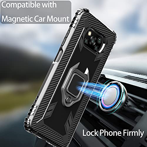 IMBZBK Funda para Xiaomi Poco X3 Pro/Poco X3 NFC + [2 Pack] Protector Pantalla Cristal Templado, [Soporte Giratorio de 360 Grados con Anillo de Dedo][Grado Militar Anti-Golpe] TPU Silicona