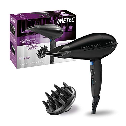 Imetec Salon Expert P11 2100 - Secador de pelo profesional, 2100 W, velocidad del flujo de aire en salida a 142 km/h, cerámica y turmalina, 8 combinaciones de aire y temperatura