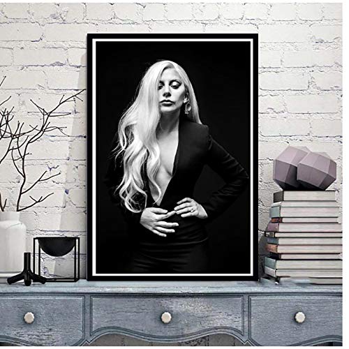 Impresiones Póster de imagen Lady Gaga Pop Star Music Singer Album Rap Lienzo Pintura Arte de la pared Dormitorio -50x70cmx1pcs -Marco interior de madera