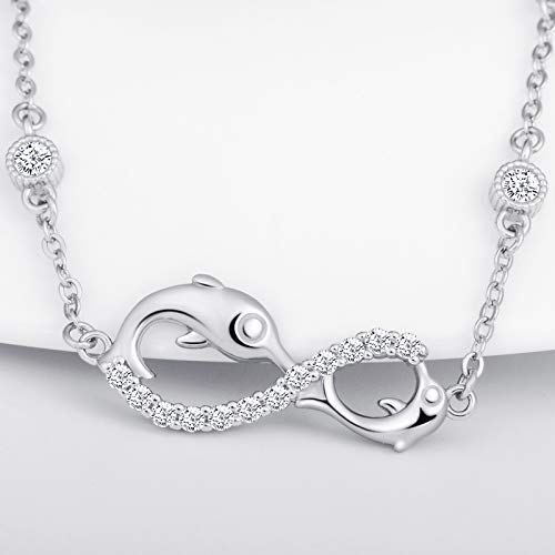 INFINIONLY Pulsera para mujer, juegos de joyas de plata esterlina 925, pulsera símbolo de infinito y delfín lindo, incrustación de zirconia, plata, Regalos de cumpleaños y Navidad