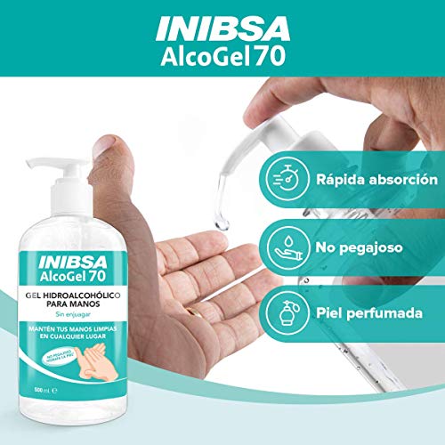 Inibsa Alcogel 70 Gel Hidroalcóholico Manos, Sin Enjuagar, No Pegajoso, Contiene Glicerina que Hidrata la Piel - Gel de Manos para Una Limpieza Profunda, Azul, 500 Mililitros