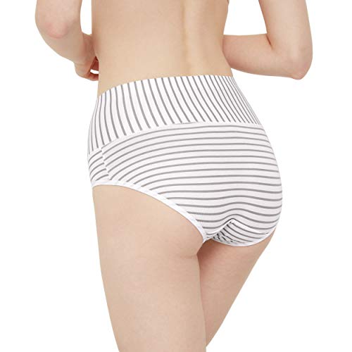 INNERSY Bragas Mujer de Algodón Ropa Interior de Cintura Alta Cómoda Braguitas Pack de 3(M-EU 40, 3 Raya)